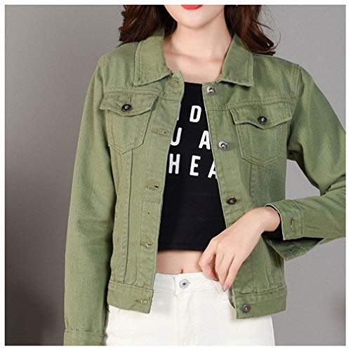 Hiuwa Women Denim Jackets Autumn Casual Long Sleeve Basic Short Jean Jacket Vintage Coats Army Green XL Hiuwa Women Denim Jackets Autumn Casual Long Sleeve Basic Short Jean Jacket Vintage Coats Army Green XL