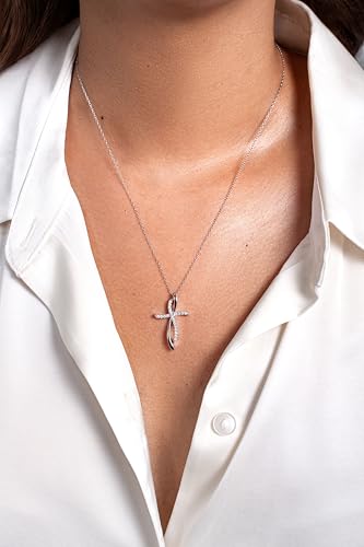 1/4 Carat Diamond Cross Pendant Necklace for Women in 14k White or Yellow Gold (F-G, SI2-I1, cttw) with 18 Inch Silver Chain and Lobster Claw2