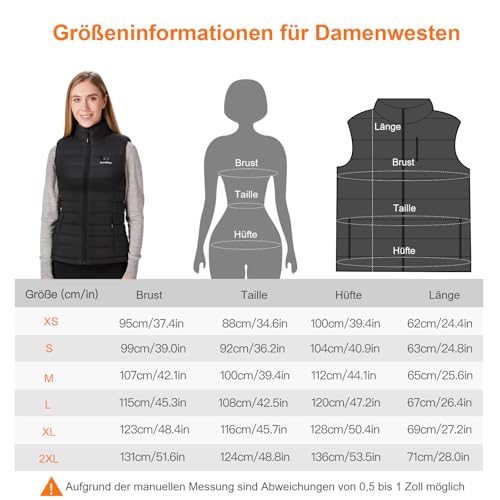 Sevdiea Heizweste Damen mit Powerbank 16000mah 7.4v, Beheizte Weste Damen, Leichte Elektrische Wärmeweste, Geeignet Zum Radfahren, Outdoor-Arbeit (Schwarz, M)