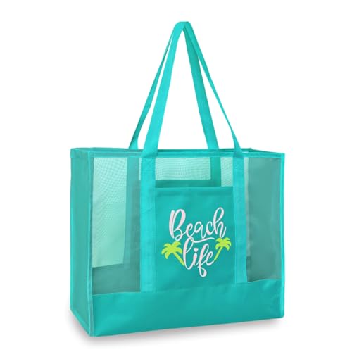 hsmyank Reusable Large Beach Bags With Pockets & Zipper, Lightweight Beach Tote for Poolside, Trip/swim (Lake Green)