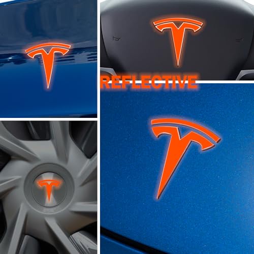 Image of IPG Compatible with Model Y Decal (8 Logo Set) Stickers Set Personalize Your Vehicle (Reflective Series - Orange)
