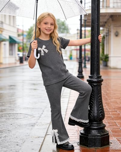 Image of OLMRJKD Kid Toddler Girl Clothes Outfits Short Sleeve Butterfly Top Flared Leg Pants Summer Clothing Set