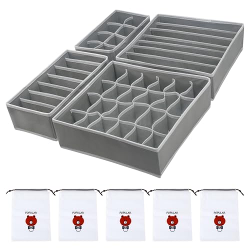 KJLEEN Juego de 4 organizadores de cajones para ropa interior, separadores plegables de tela, cajas organizadoras de armario con compartimentos para calcetines, corbatas, ropa interior, sujetadores