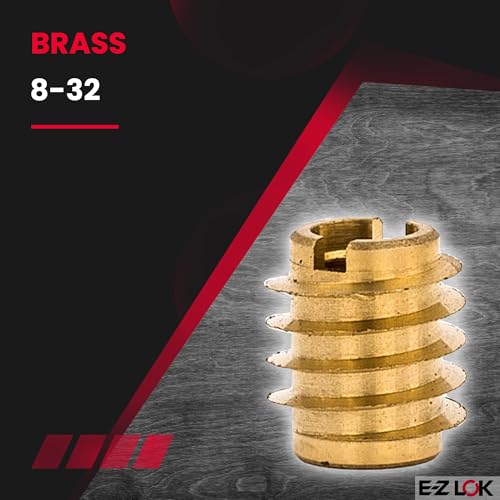 Image of E-Z LOK Knife Threaded Insert for Hard-Wood, Brass Thread Inserts 8-32 Internal Threads, 0.375 inch Length Pack of 25