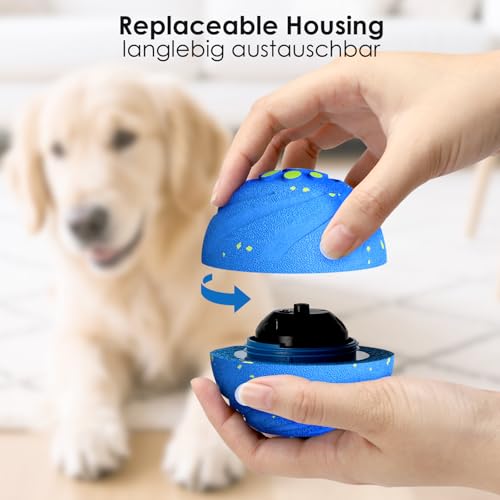 Shepatio Hundespielzeug - Interaktiver Hundeball, Self Moving Dog Ball für Hunde, Intelligentes Hundespielzeug mit 3 Spielmodi, Geburtstagsgeschenk, USB Wiederaufladbar (Blau)
