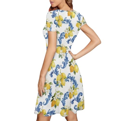 Image of AFPANQZ Womens Casual Summer Lightweight Vintage Dress Short Sleeve Midi Dress Knee-Long Luxury Formal Dress