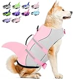 Dog Life Jacket, Large Dog Life Vest for Swimming Boating, Shark Life Jackets for Small Medium Large Dogs, Reflective Dog Lifesaver Life Preserver Swimsuit with Rescue Handle and High Buoyancy