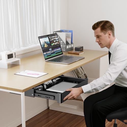 Miniatura 2 de Cajón De Almacenamiento Bajo Escritorio 40 Cm De Ancho Organizador Deslizante Suave Para Escritorio Regulable Y Oficina En Casa, Carga Máx. 8 Kg, Deslizamiento Silencioso, Negro