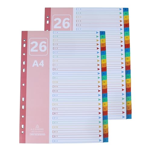 AMO HERMOSO 2 sets Separadores Archivador 2,3,4 Anillas Plastico Alfabeto Letra A-Z Numerados 1-26, Divisores Numerados Multicolor para Carpeta, Organización de Documentos y Oficina