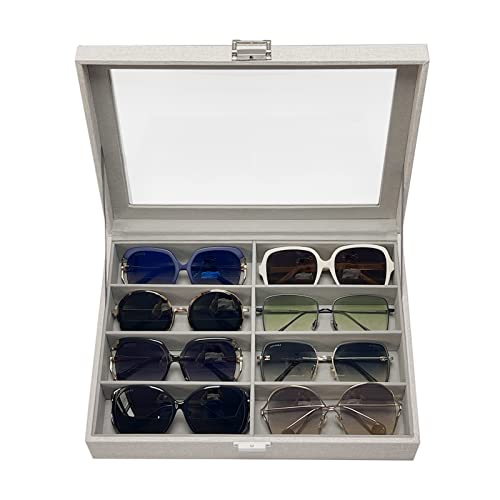 Unionplus 8-Slots Sunglasses Case Organizer, Eyeglass Glasses Display Holder Collector, Multiple Sunglasses Storage Case, Beige Liner Faux Leather #TOP6