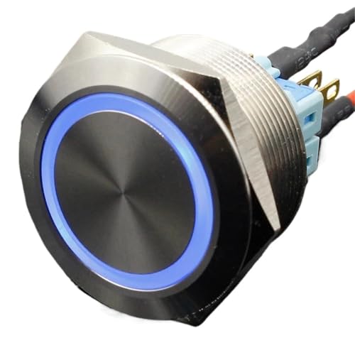 Interruptor pulsador momentáneo metálico anti vibración de 30mm DPST con LED azul 220V 2