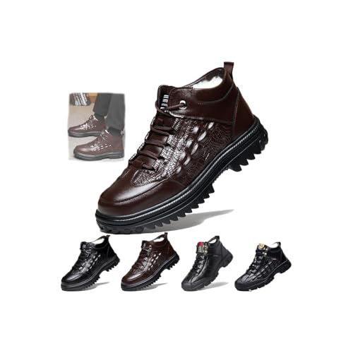 Men's Comfort Boots Winter Trekking Backpacking Snow Boot, Men Chelsea Shoes Leather High Top Casual Men's Size Man Shoe Fashion Sneakers (Brown - A,12.5)