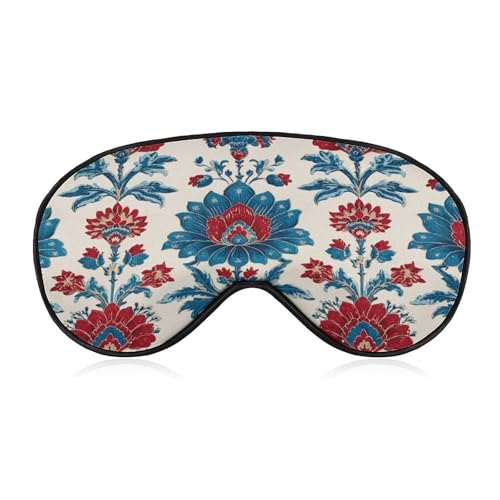 Antifaz para dormir con flores rojas y azules en crema, para mujeres y hombres, correa ajustable, cubierta de ojos vendados, para viajes, yoga, siesta, trabajo