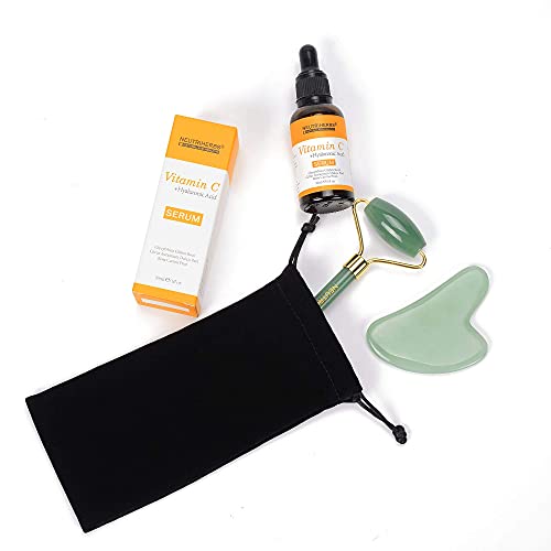 Neutriherbs Jade Roller And Gua Sha Set For Face With Vitamin C Serum (3 In 1 Kit) Facial Massage Skin Care For Eye Puffiness, Skin Tightening #TOP4