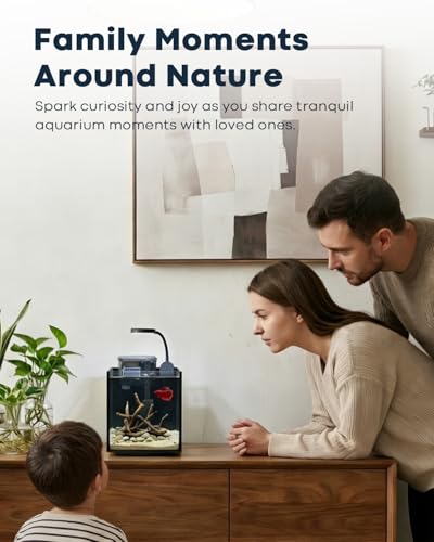 Image of Desktop Small Aquarium Set Glass Fish Tank 1.25 Gallon, with Water Pump Filter Bright LED Light Gravel Cleaning Tool, Starter Kit Small Space Easy Setup Space-Saving Design Betta Shrimp