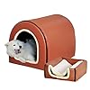 Dog Bed,2 Ways to Use,Indoor Pet House with Fluffy Mat,Removable and Washable Cover,Splash-Proof House and Non-Slip Bottom,for Large Dogs(2XL Brown Faux Leather)
