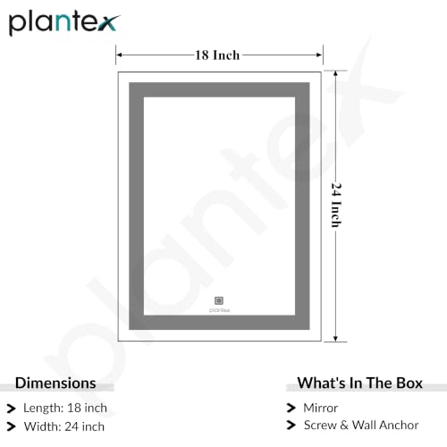 Image of Plantex Metal LED Wall Mirror with Triple-Tone /Touch Mirror for Bedroom /Dressing Room /Living Room - Rectangle Shape (18 X 24 Inch)