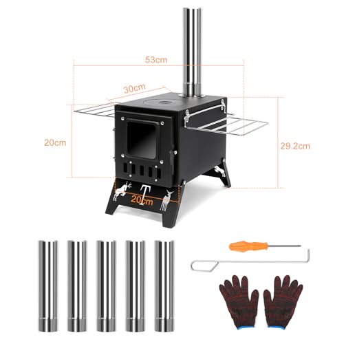 GFTIME Tent Stove Portable Camping Stove with 5 Chimney and Folding Legs for Camping, Garden, Outdoor Grill Cooker Kitchen, Wood Stove with 1 Pair of Gloves, 1 Phillips Screwdriver by GFTIME - Image 2