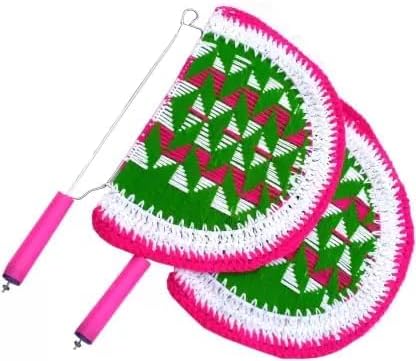 Woolen Woven Multicolor Hand Fan Decorative pankhi | Both Side Designing Pankhi for Travel use | Designer Pankhi Hand Fan (Pack of 2)