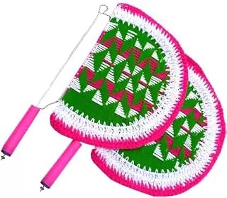 Woolen Woven Multicolor Hand Fan Decorative pankhi | Both Side Designing Pankhi for Travel use | Designer Pankhi Hand Fan (Pack of 2)
