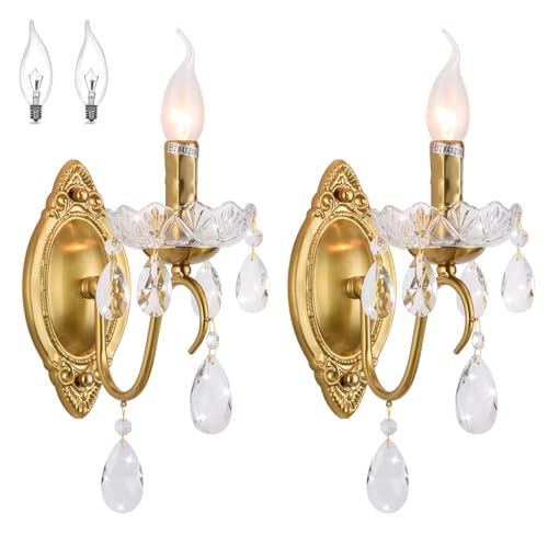 Ondersley Crystal Wall sconces Set of Two, Gold sconces Wall Set of 2, Vintage Crystal Wall Light...