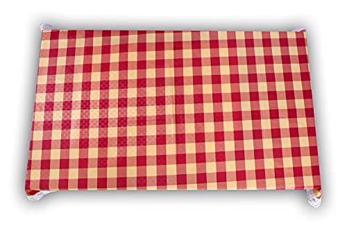 Image of The Furnishing Tree Waterproof PVC Rectangle Shaped 12 Seater Table Cover WxL 60x140 inches Plaid Pattern Maroon with White Border lace