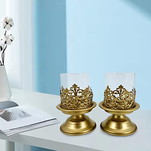 Gralara 2 peças de castiçal castiçal de metal castiçal cônico decoração suporte de vela, Áureo 10,3c