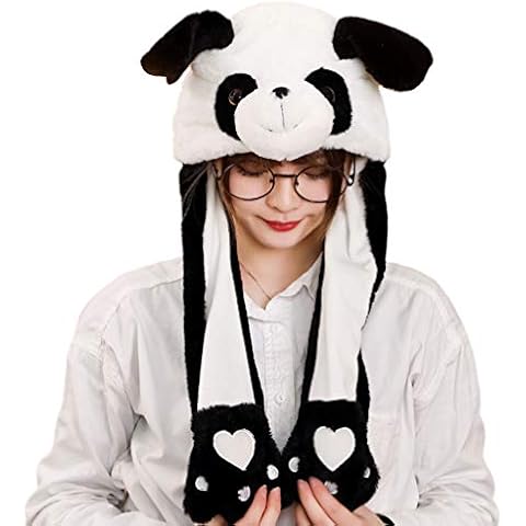 Haveratio Kids Adult Short Plush Cute 3D Cartoon Panda Animal Hat with Moving Ears Double Paws Warm Party Earflap Cap Toy Style 3 Cover