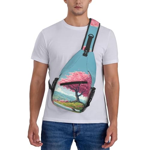 Mochila tipo sling Cherry Blossom Landscape para mujer y hombre miniatura 7