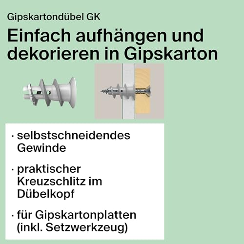 fischer easyDIY Box Gipskarton, aufhängen und dekorieren, 110-teiliges Dübel- und Schraubenset, für Heimwerker, Gipskartondübel, Winkel- und Rundhaken, inklusive Setzwerkzeug