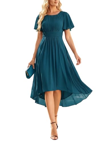 Image of Ever-Pretty Women's Chiffon Crew Neck Empire Waist Wedding Guest Dress Summer Short Sleeve Semi Formal Dresses 02053