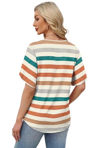Image of WIHOLL Womens Summer Tops Short Petal Sleeve Shirts Fashion V Neck Womens Clothing