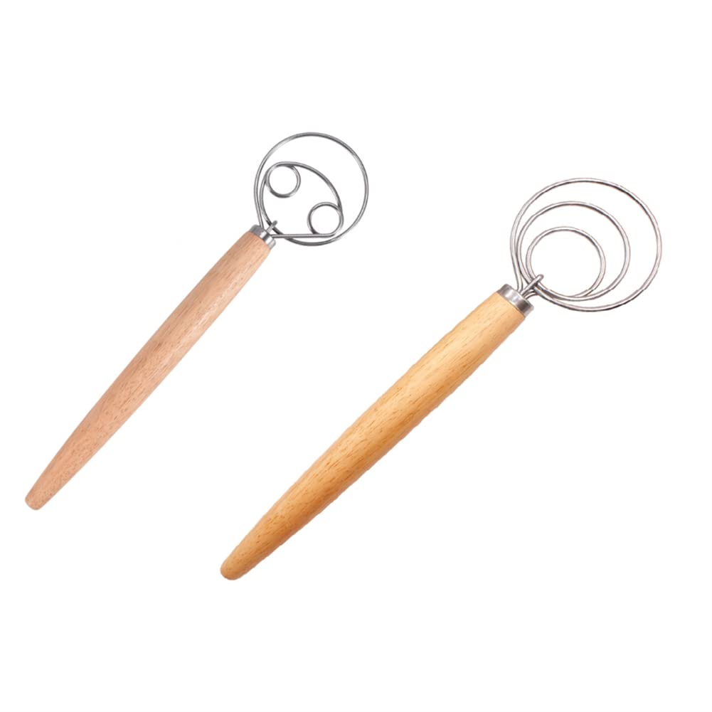 CTRLZS Stainless Steel Dough Whisk Dutch Style Bread Dough Hand Mixer Wooden Handle Kitchen
