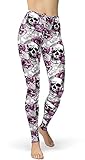 sissycos Women's Candy Skull Printed Leggings Ultra Soft Halloween Stretchy Pants (Tulips Skull,...