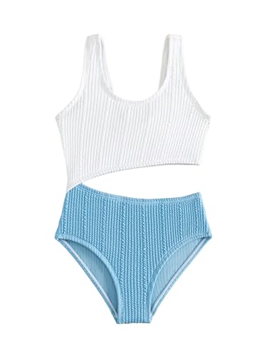 WDIRARA Girl's One Piece Swimsuit Crochet Cut Out Swimwear Textured Color Block Swimsuits