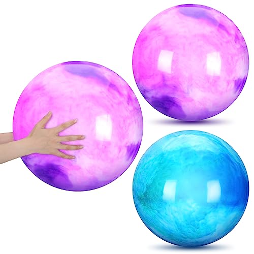Image of Deekin 2 Pcs 18 Inch Marbleized Bouncy Balls Large Inflatable Rubber Sensory Ball for Playground Outdoor (Blue and Purple)