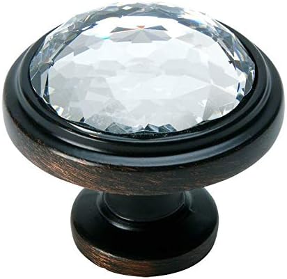 Cosmas 5 Pack 5317ORB-C Oil Rubbed Bronze Cabinet Hardware Round Knob with Clear Glass - 1-1/4" Diameter