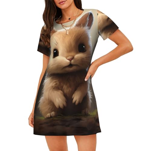Chemise de nuit à manches courtes respirante et fluide avec imprimé