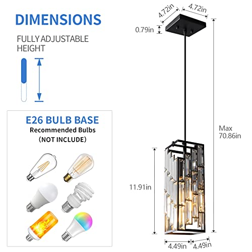 Image of Black Pendant Lighting Modern Pendant Light, Mini Crystal Chandeliers,Adjustable Pendant Light Fixture for Kitchen Island Dinning Room Bedroom (1 Pack)
