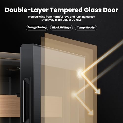 yeego wine fridge cooler - 24 inch wine fridge hold 47 bottles 40-65f wine refrigerator glass door built in freestanding under counter fridge for beer soda drink home bar office512 cuft