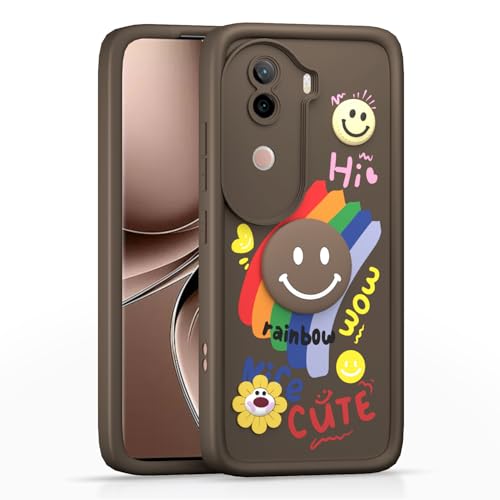 Image of Pikkme Back Cover for iQOO Z9s 5G / Vivo V40e 5G | Soft Silicone| Cute Rainbow Smile & 3D Cartoon Flower Design | Shockproof Raised Camera Protection Bumper Case (Brown)