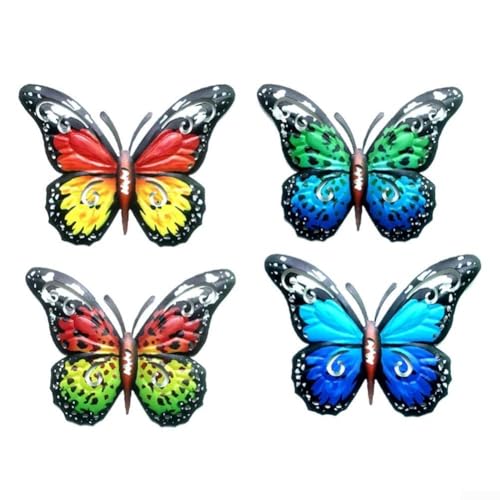 Decoración de pared de mariposa de metal grande, adorno de jardín realista 3D, paquete de 14 (4 piezas)