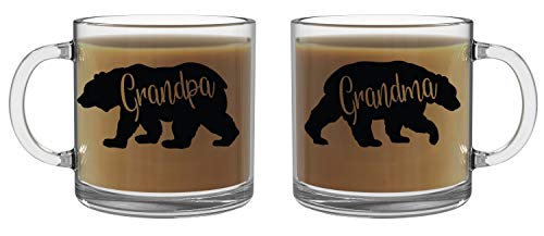CBTwear Grandma Bear, Grandpa Bear Mugs - Grandparents Gift Set - 13oz Glass Coffee Mug Couples Sets - Funny His and Her Gifts - Husband and Wife Or Nana and Papa Anniversary Presents