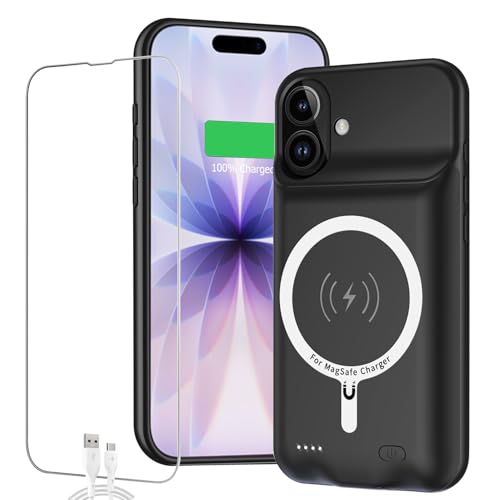 Battery Case for iPhone 17 Full Encircle 10000mAh High Capacity Rechargeable Portable Charger Case Extended Battery Pack Compatible with iPhone 17 (6.3 inch) Wireless Charging Cover with Carplay-Black