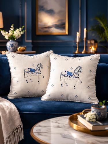 Image of Ashva Hand Block Print Cushion Covers | Size - 16 x 16 Inches | 100% Cotton Fabric | Decorative Throw Pillow Covers for Sofa, Bed & Living Room | Soft & Durable Jaipuri Cushion Cover | Set of 2