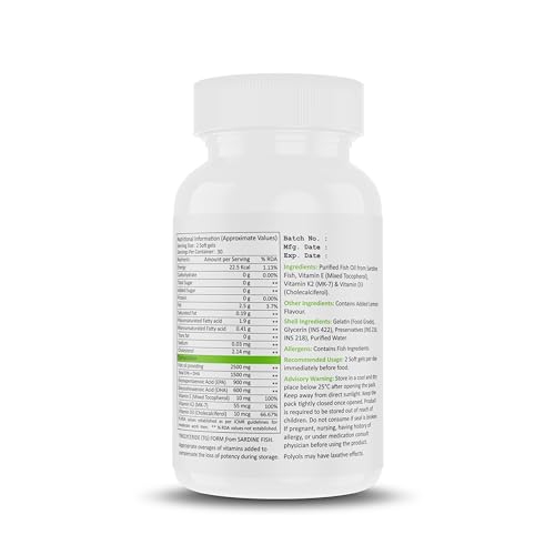 Image of Muscle Nectar Omega 3 Fish Oil Triple Strength 2500mg - Molecularly Distilled (1500mg EPA /DHA) (Triglyceride (TG) Form - 60 Softgels)