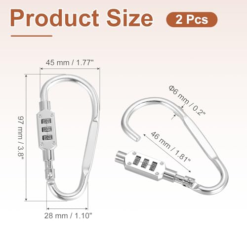 Candado de combinación en forma de D PATIKIL de aleación gris de 3 dígitos pack de 2 3