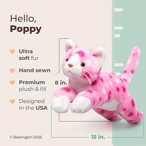 Image of Bearington Valentine Kitty Pink Heart Print Cat Plush - Soft 9 inch Stuffed Animal Toy, Cute Huggable Gift for Valentine's Day, Kids & Cat Lovers, Adorable Collectible Plushies Home Decor
