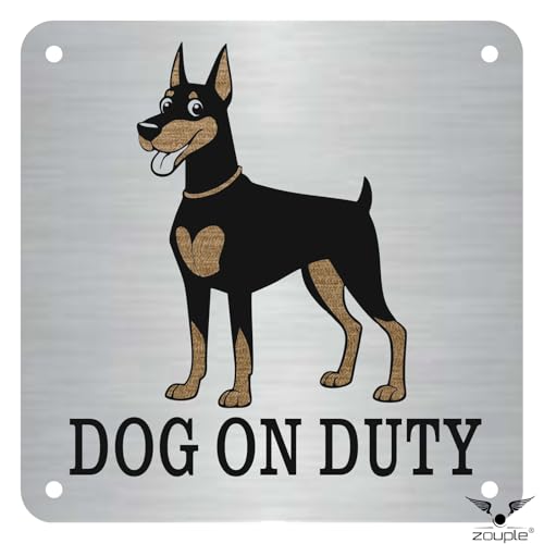 Image of Beware of Dog Sign, Funny Dobermann, 8x8 Inch, Durable Steel, Triple Mount