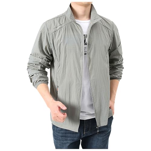 Vekewsap Chaqueta de verano para hombre, protección solar, cuello alto, con cremallera, transpirable, chaqueta de lluvia, talla grande, ligera, para el tiempo libre, fina, para primavera, deportiva